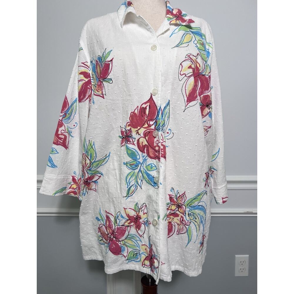 KORET (2X) Button Down VTG Blouse-100% Cotton-Floral-Boho-GrandmaCore-Clip Dot-